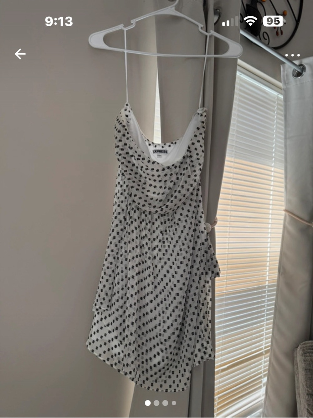 Express White Strapless Dress with Black Dot Print